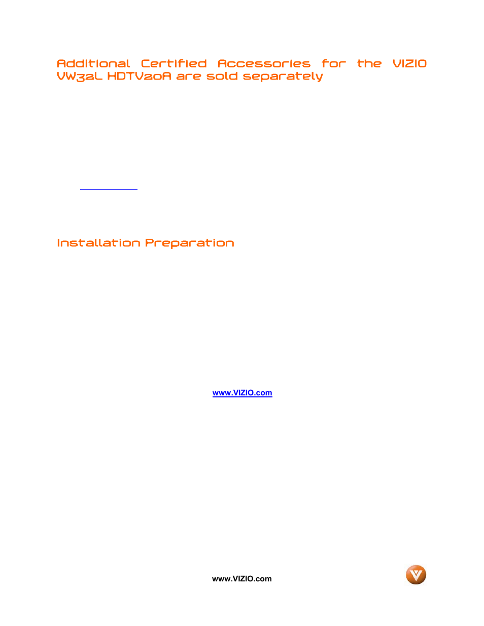 Installation preparation | Vizio VW32L User Manual | Page 5 / 70