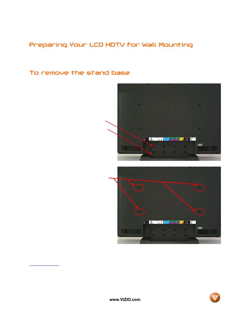 Preparing your lcd hdtv for wall mounting | Vizio VW32L User Manual | Page 6 / 70