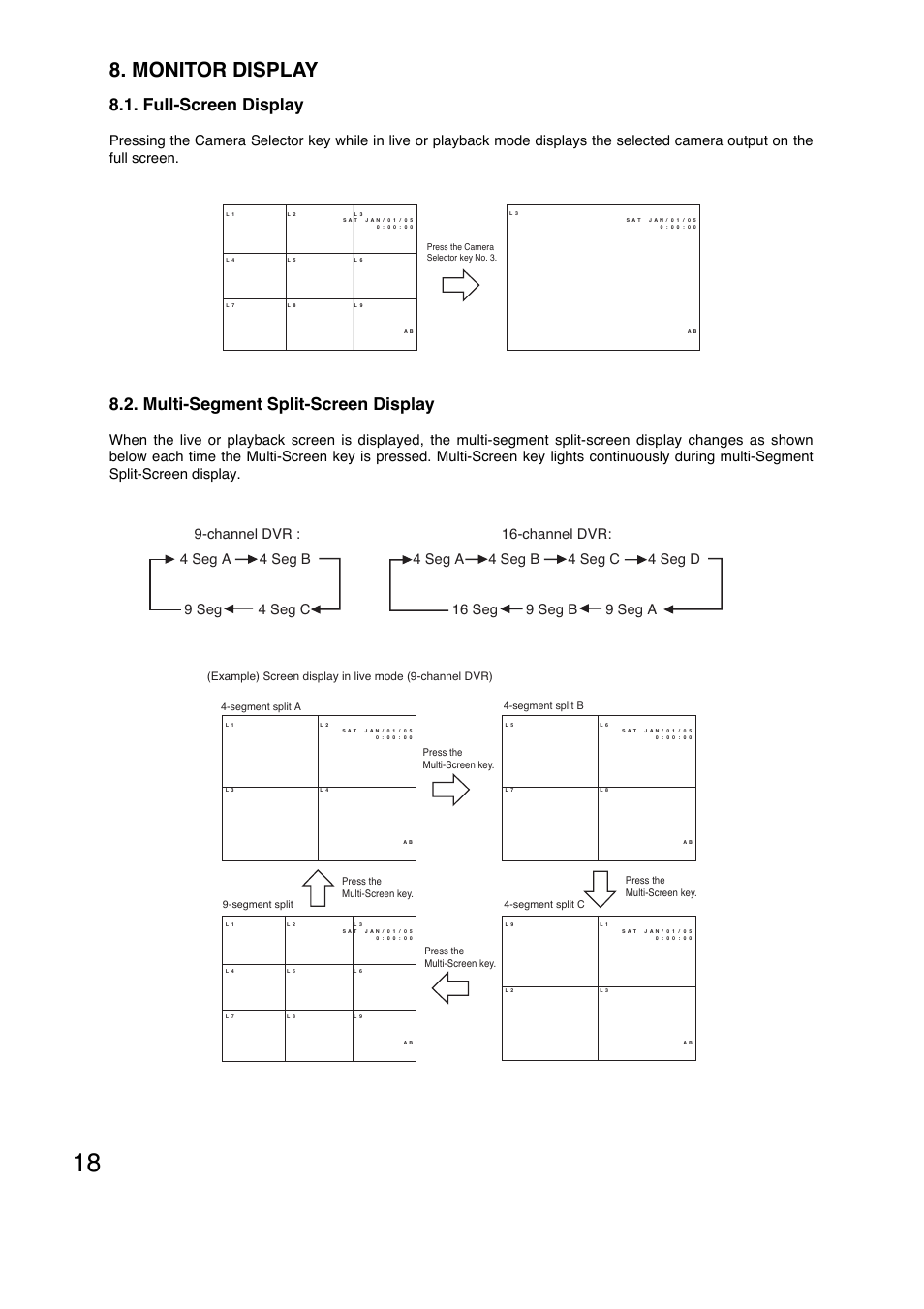 Monitor display, Full-screen display, Multi-segment split-screen display | Vizio C-DR161 CU User Manual | Page 18 / 28
