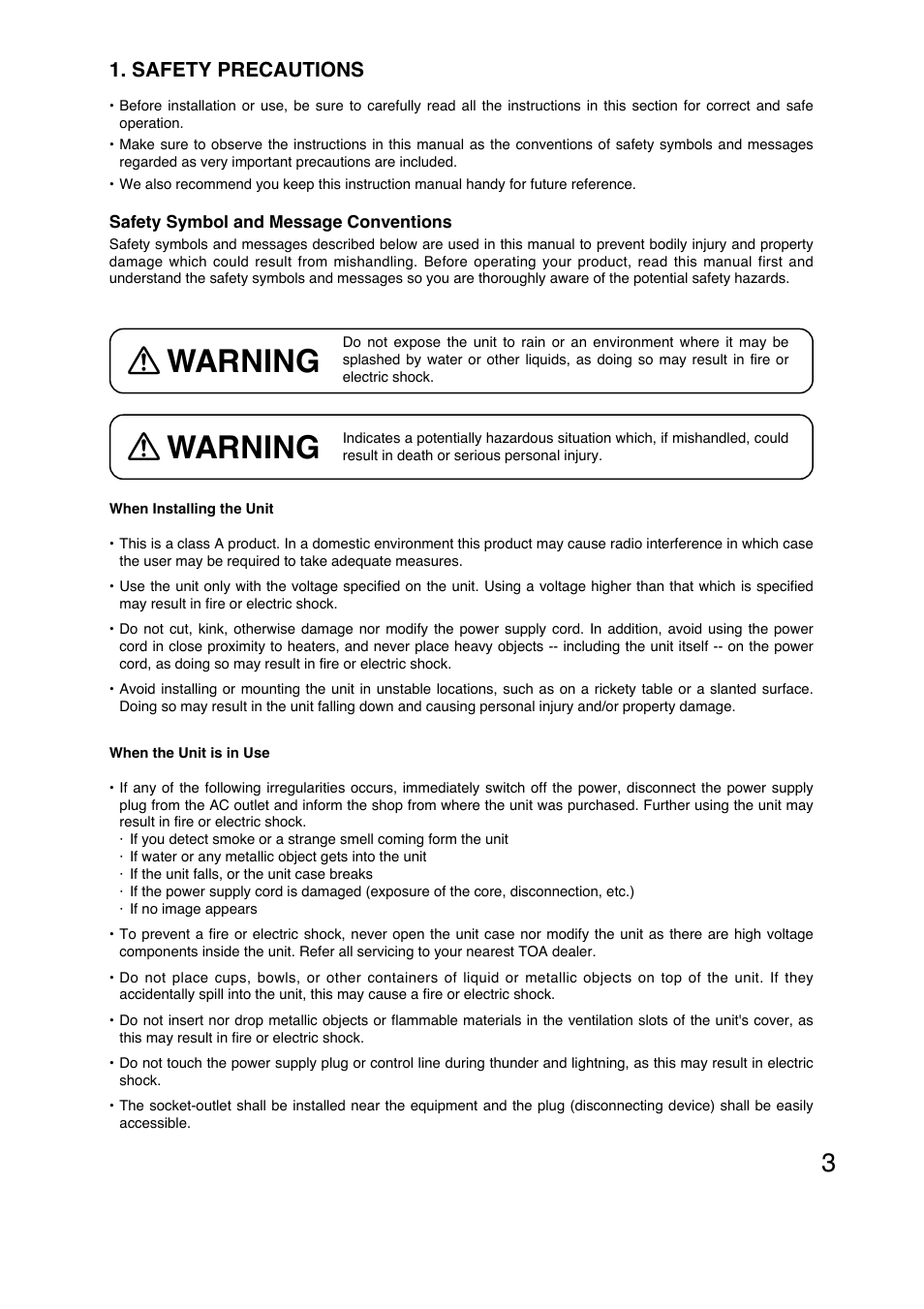 Warning, Safety precautions | Vizio C-DR161 CU User Manual | Page 3 / 28