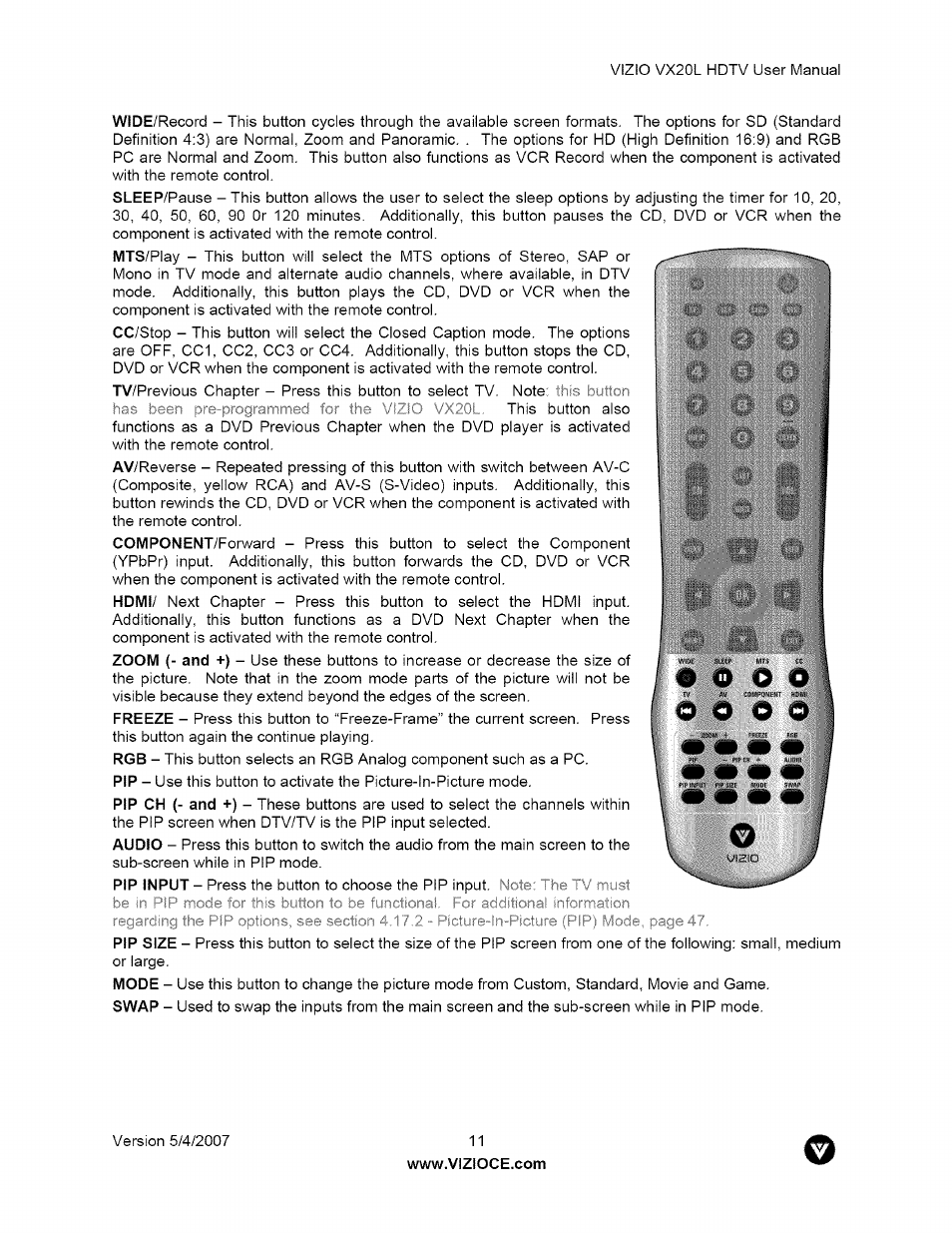 Vizio VX20L User Manual | Page 11 / 67