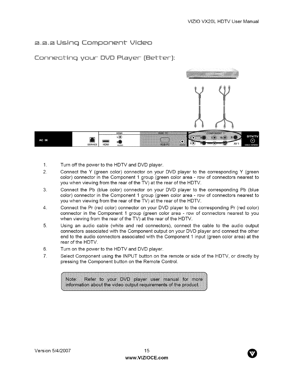 S.2.3 usir .t, i,i'^nponent video | Vizio VX20L User Manual | Page 15 / 67