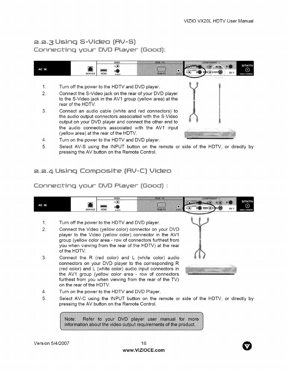 Ljsinq s-yìdeo [ru-s, Sinq, Y uideo | Vizio VX20L User Manual | Page 16 / 67