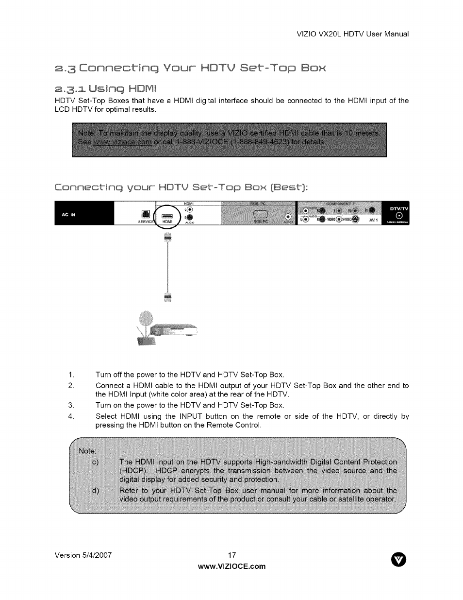 Cannectlnq your ноту зет-тг^:,! нок [bes-tl, Connectrinq your | Vizio VX20L User Manual | Page 17 / 67