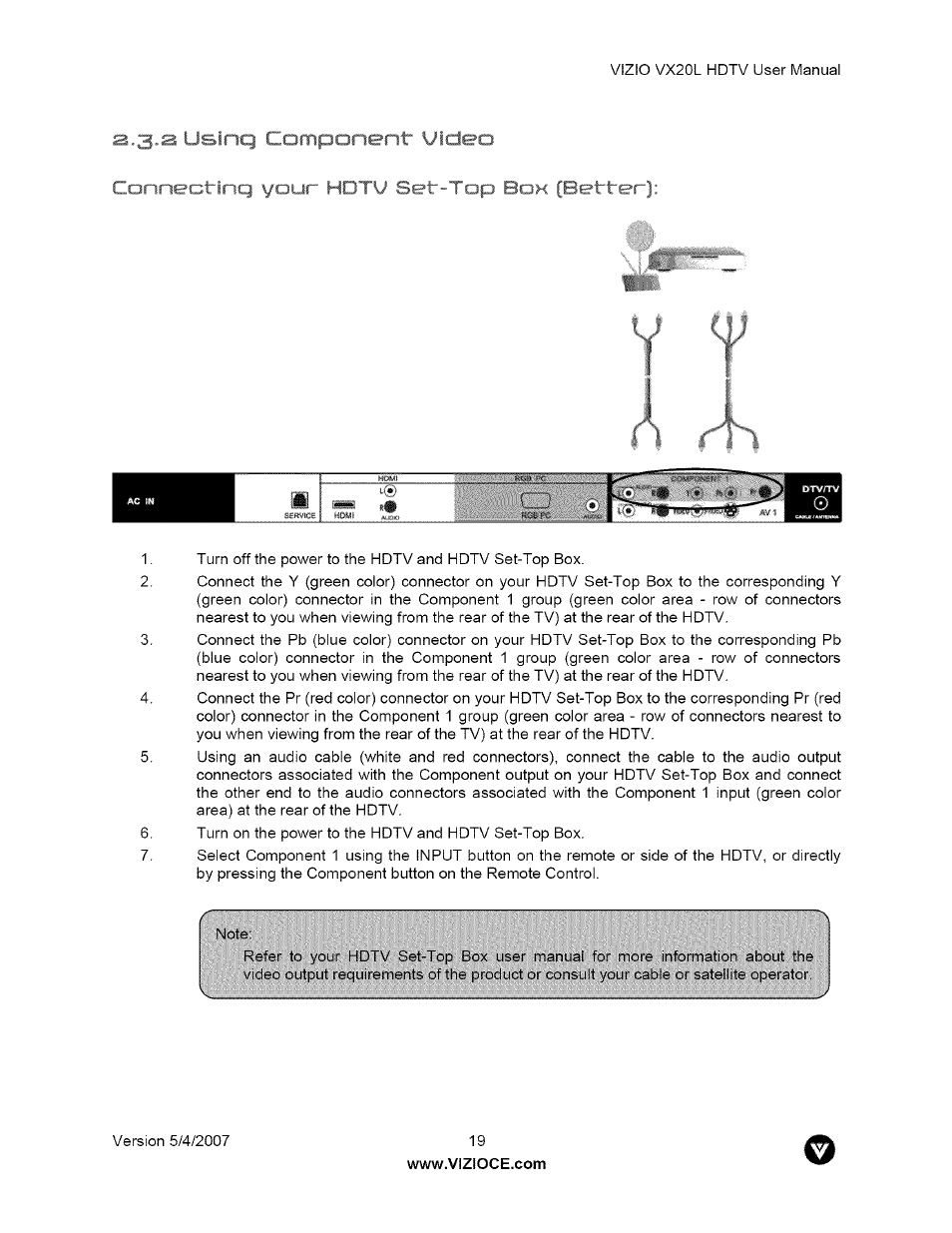 Sir > , ' > проп' / ki, j, Connectinq your hdw set-top вок (better) | Vizio VX20L User Manual | Page 19 / 67