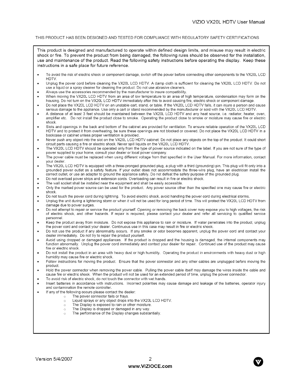 Vizio VX20L User Manual | Page 2 / 67