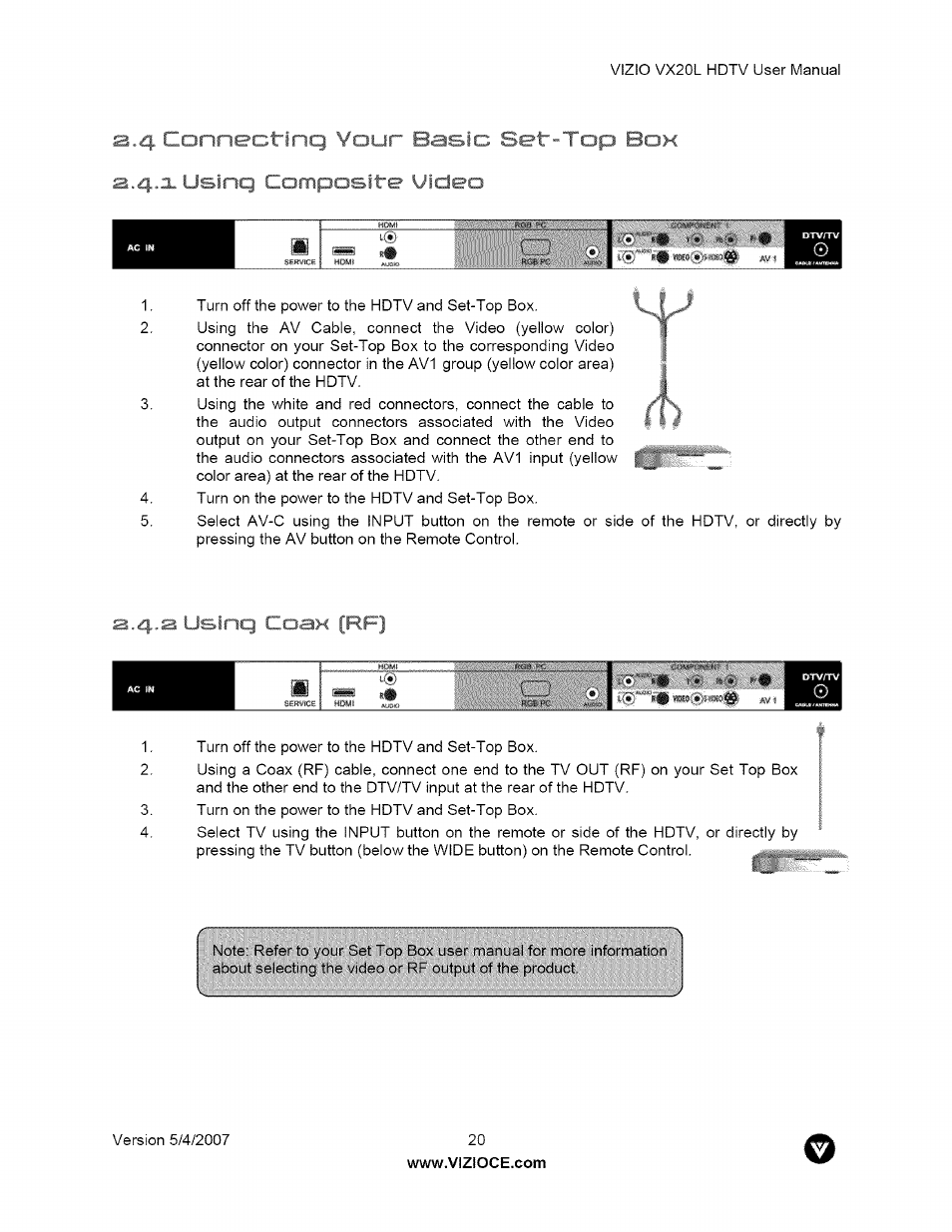 2,4.2 usinq co£' v ^ j, Sifi' , ' h^nposlte video, 4 connectinq your вз' i < из вок | Vizio VX20L User Manual | Page 20 / 67