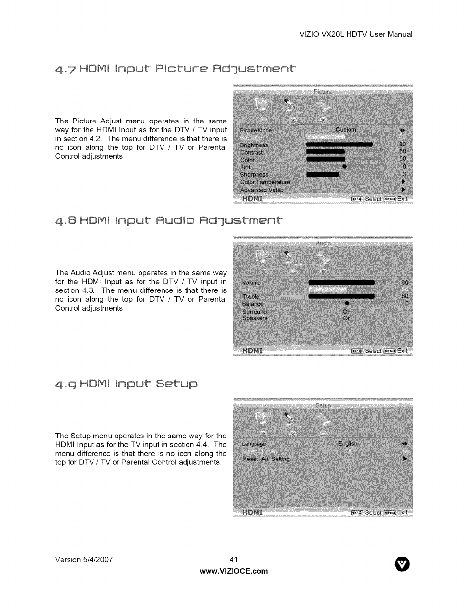 7 homi inpu | Vizio VX20L User Manual | Page 41 / 67