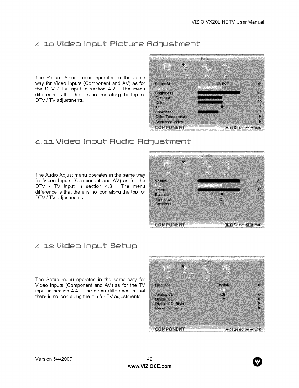 Ioyiclea input picture, X3 yideo input setup, 9 hdmi input setup | Of4pon£hl | Vizio VX20L User Manual | Page 42 / 67