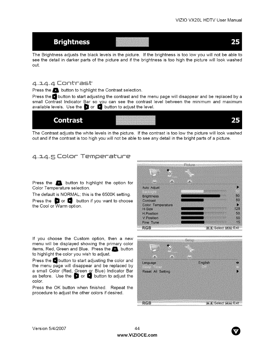 3lor temperature, 3 lor temperature | Vizio VX20L User Manual | Page 44 / 67