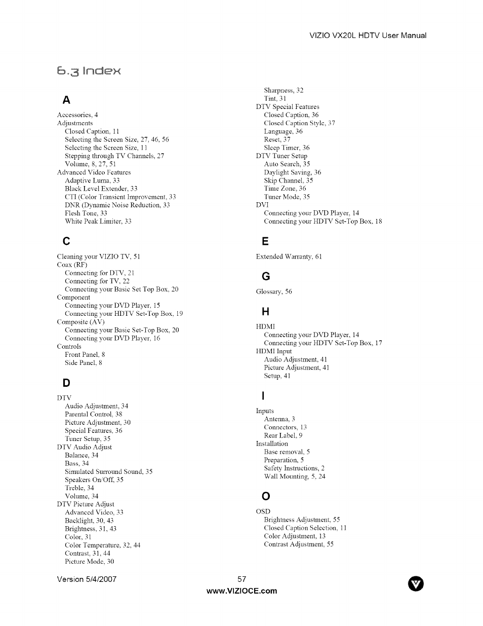 Vizio VX20L User Manual | Page 57 / 67