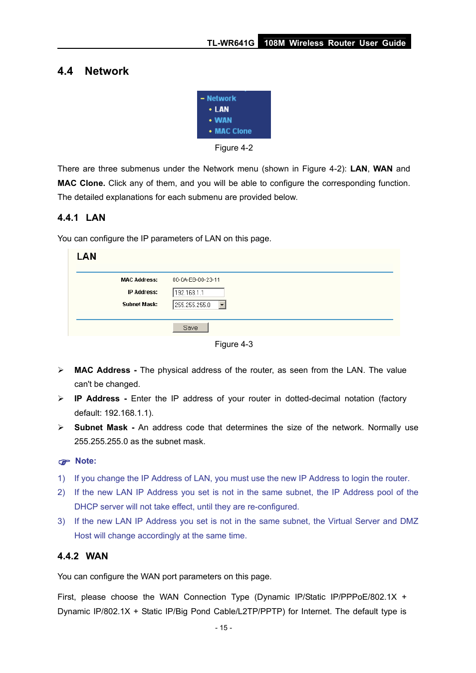 4 network, 1 lan, 2 wan | Network | Vizio TL-WR641G User Manual | Page 23 / 84