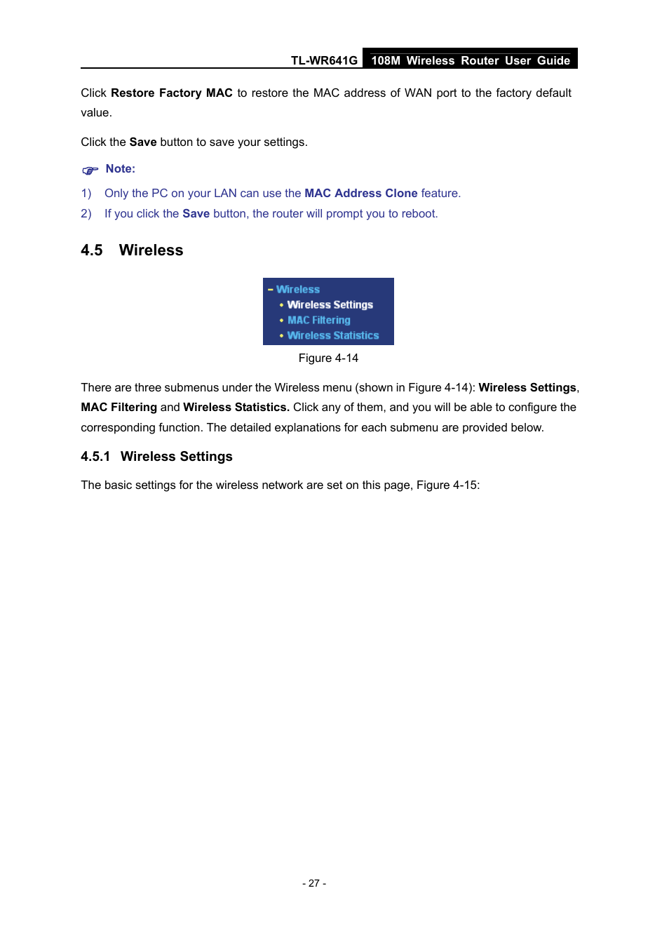 5 wireless, 1 wireless settings, Wireless | Wireless settings | Vizio TL-WR641G User Manual | Page 35 / 84