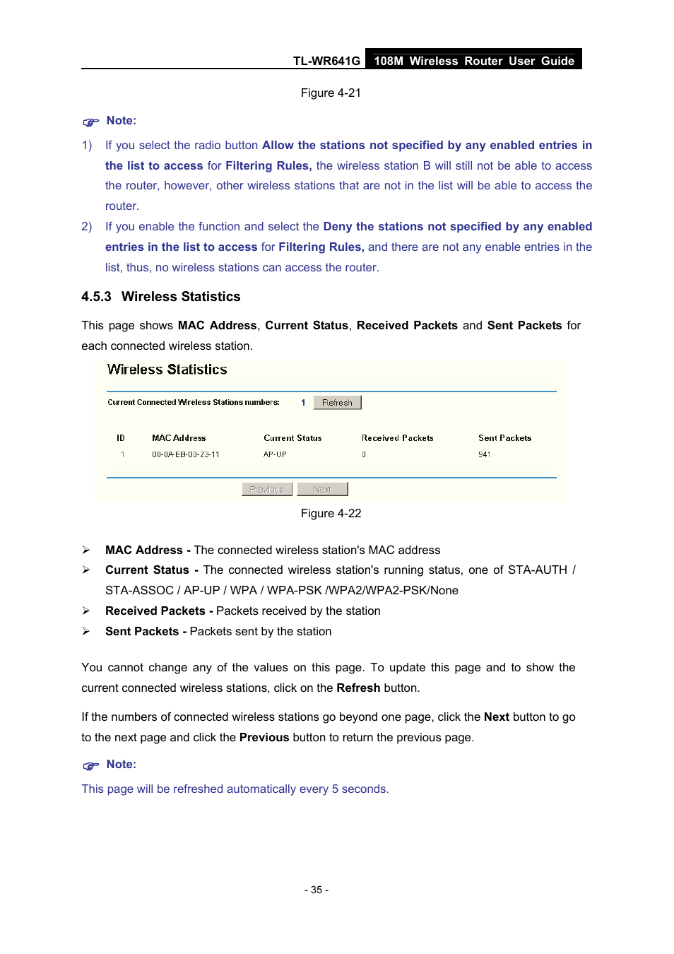 3 wireless statistics, Wireless statistics | Vizio TL-WR641G User Manual | Page 43 / 84