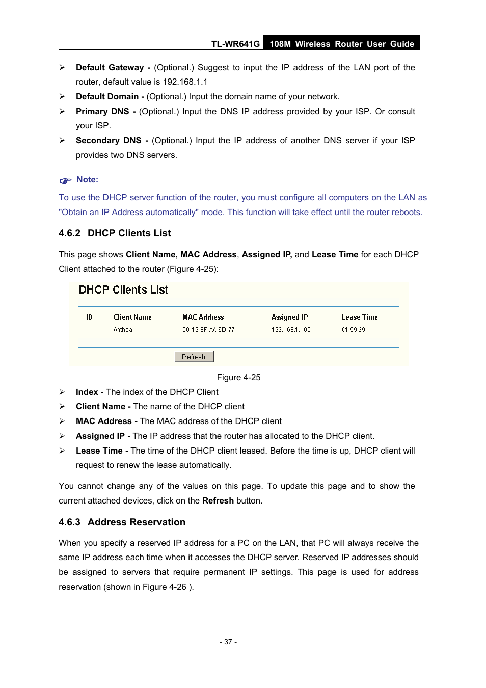 2 dhcp clients list, 3 address reservation, Dhcp clients list | Address reservation | Vizio TL-WR641G User Manual | Page 45 / 84