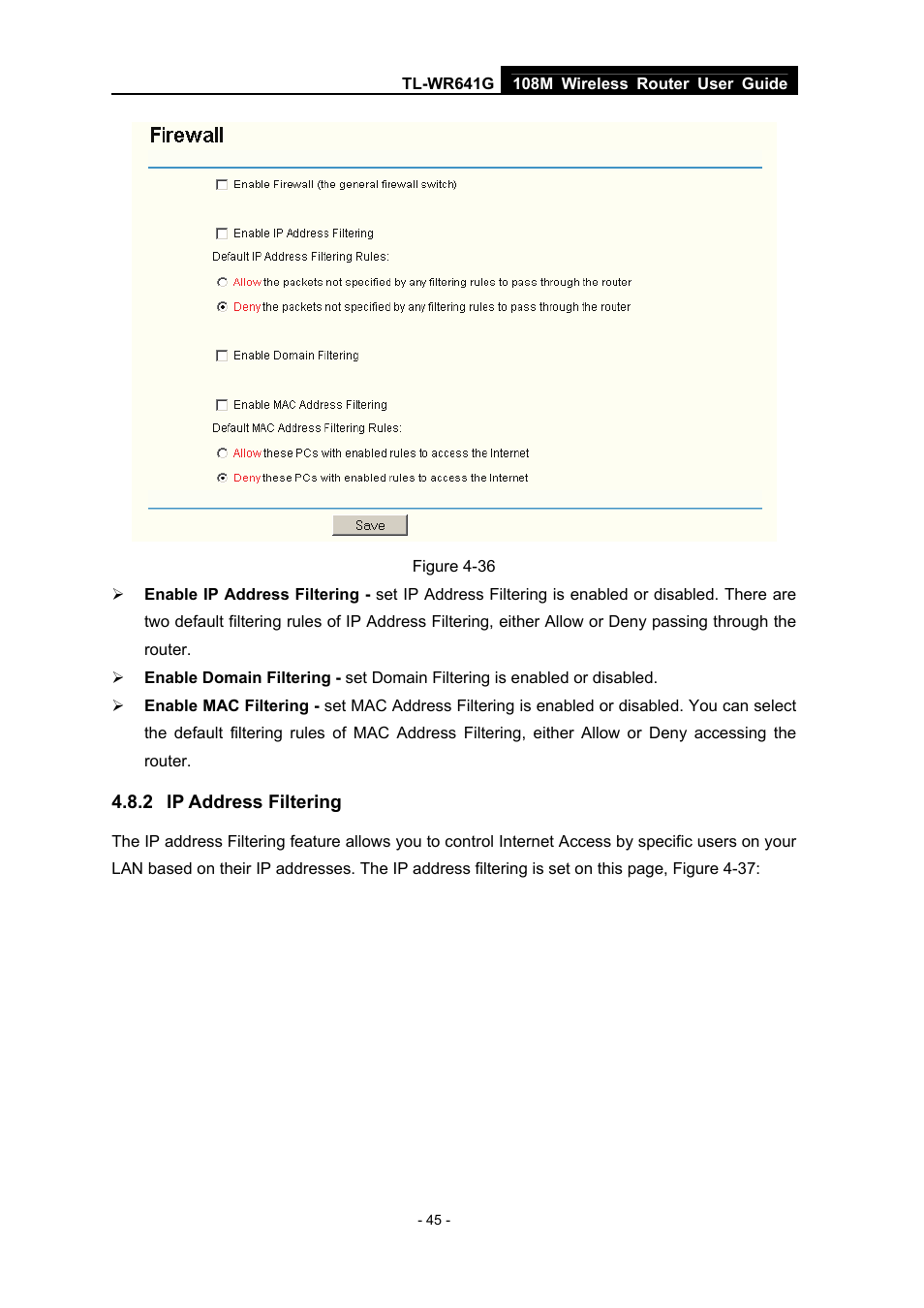 2 ip address filtering, Ip address filtering | Vizio TL-WR641G User Manual | Page 53 / 84