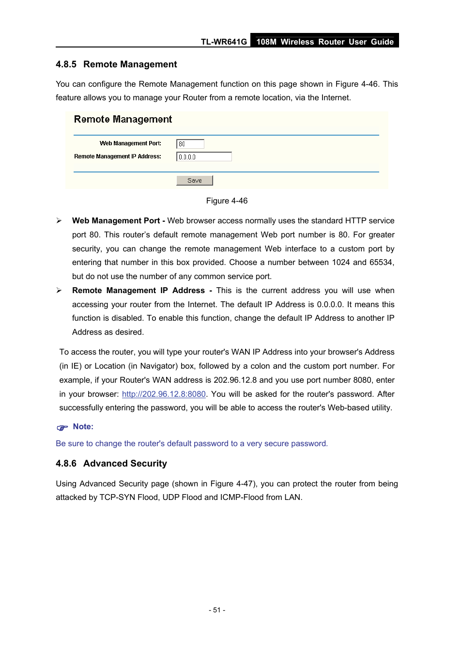 5 remote management, 6 advanced security, Remote management | Advanced security | Vizio TL-WR641G User Manual | Page 59 / 84