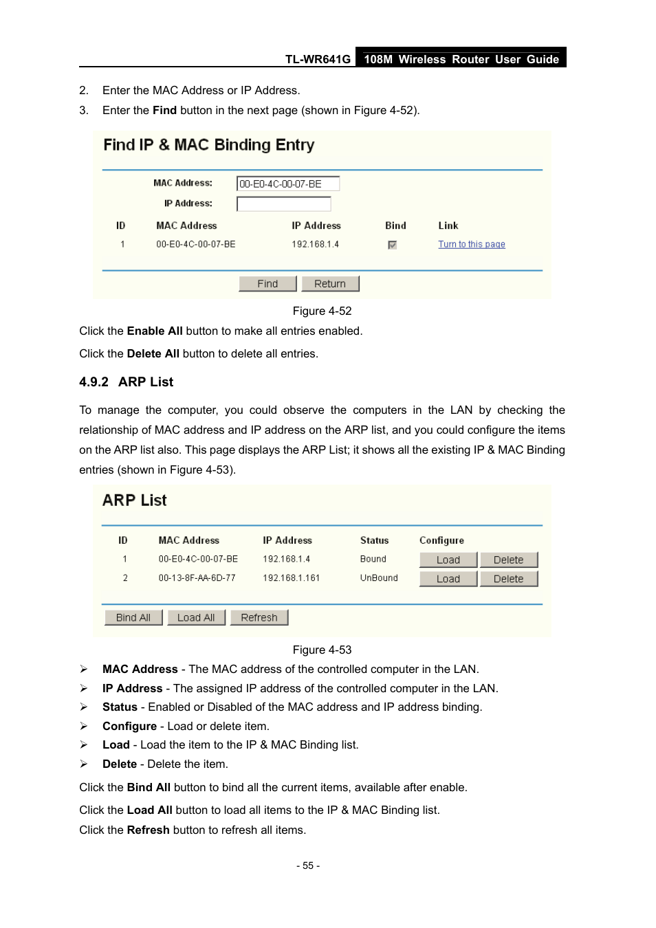 2 arp list, Arp list | Vizio TL-WR641G User Manual | Page 63 / 84