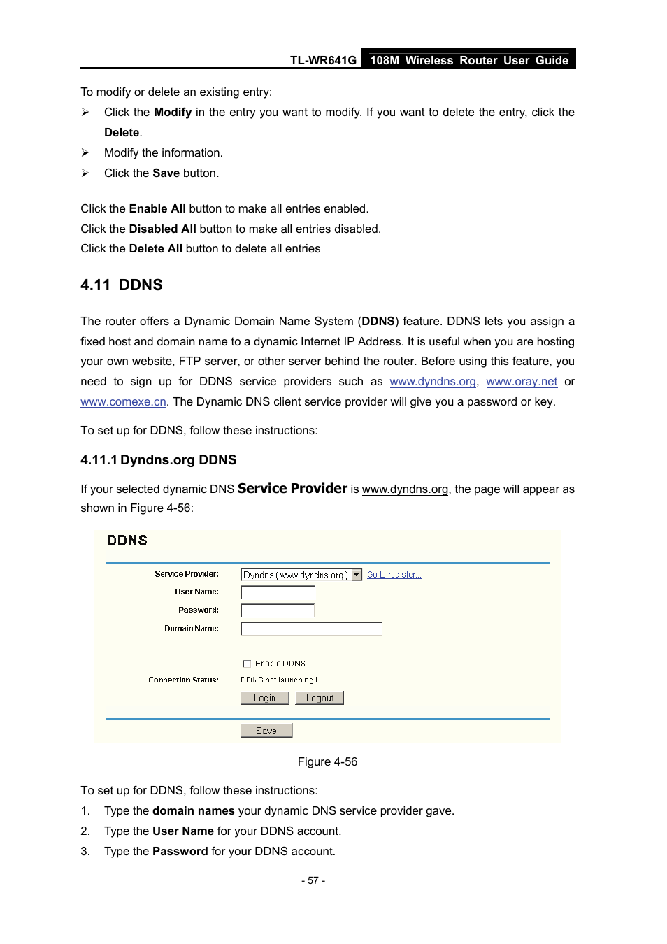 11 ddns, 1 dyndns.org ddns, Ddns | Dyndns.org ddns | Vizio TL-WR641G User Manual | Page 65 / 84