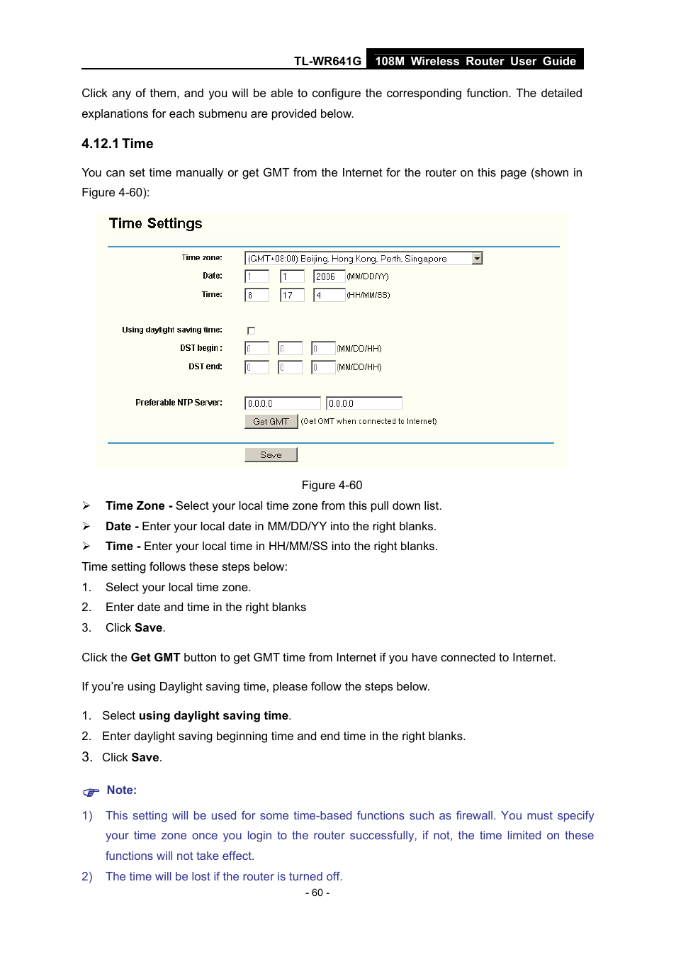 1 time, Time | Vizio TL-WR641G User Manual | Page 68 / 84