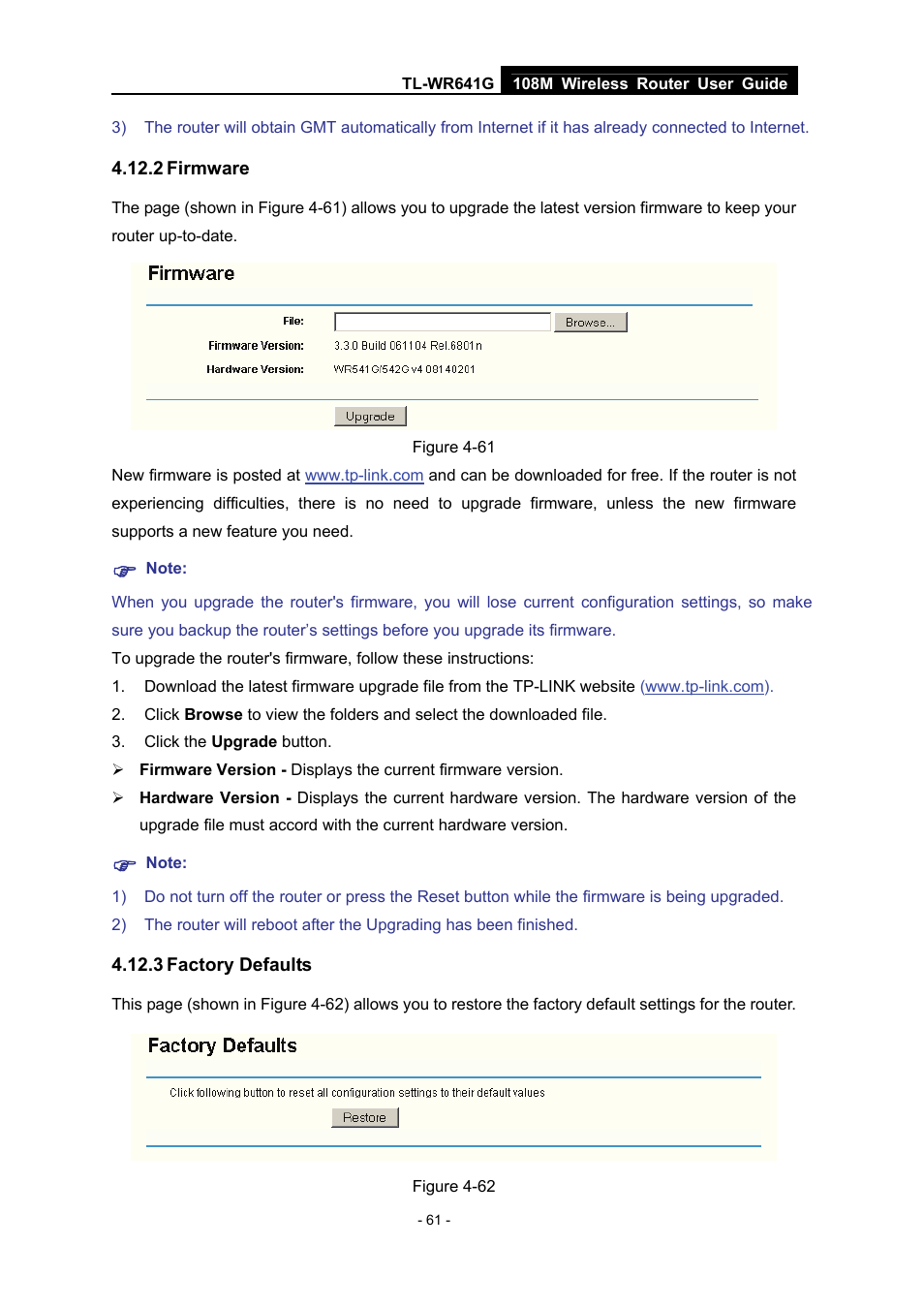 2 firmware, 3 factory defaults, Firmware | Factory defaults | Vizio TL-WR641G User Manual | Page 69 / 84