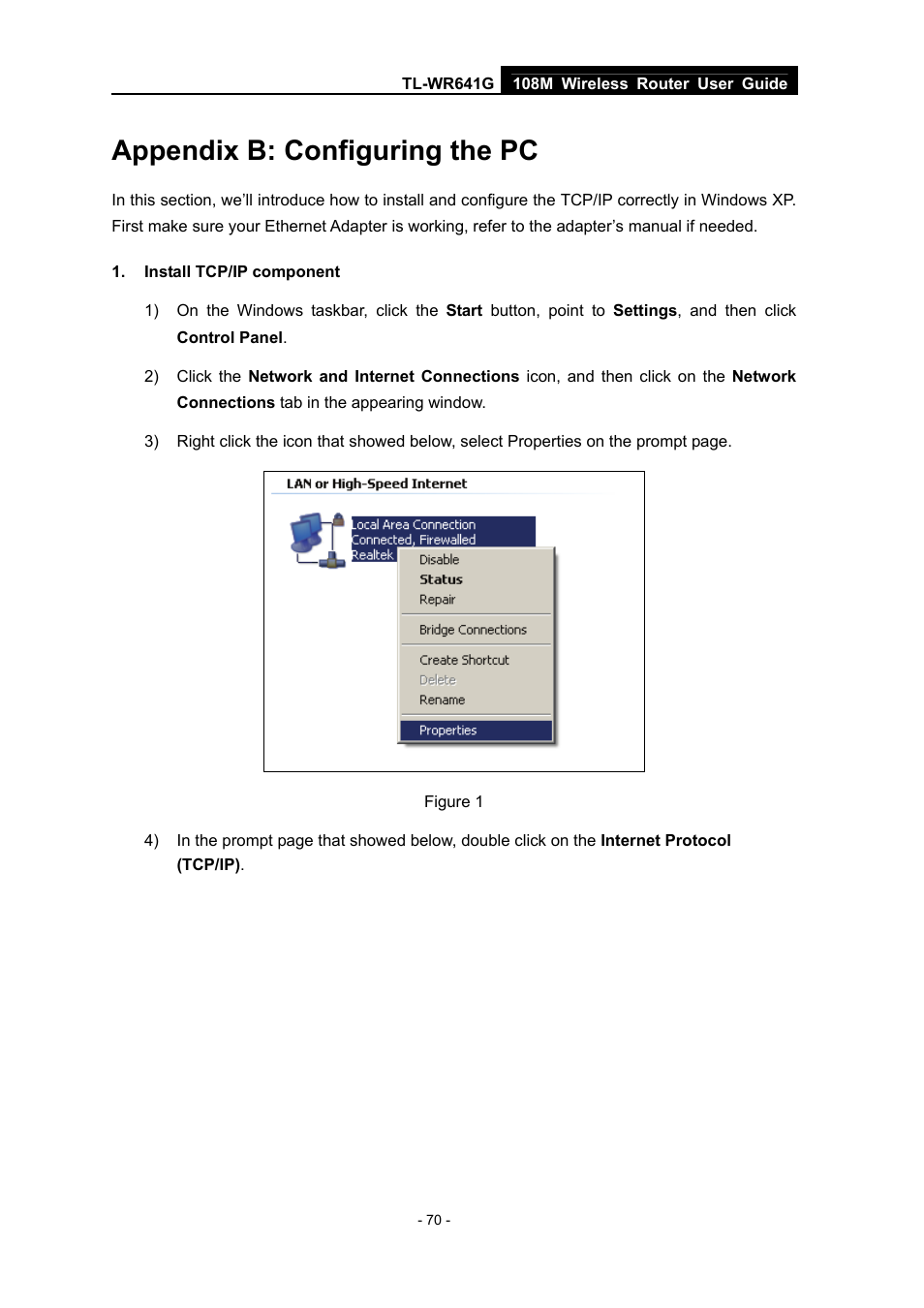 Appendix b: configuring the pc, Please refer to, Appendix b: "configuring the pc | Refer to, Appendix b, Configuring the pc | Vizio TL-WR641G User Manual | Page 78 / 84