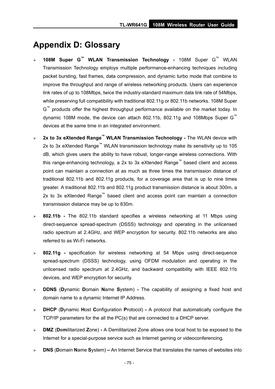 Appendix d: glossary | Vizio TL-WR641G User Manual | Page 83 / 84