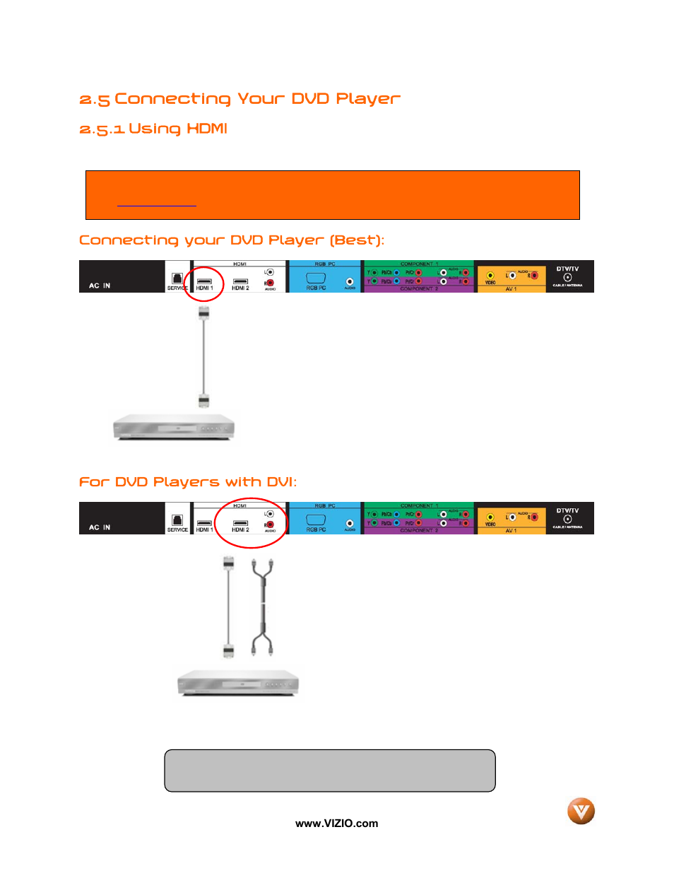 5 connecting your dvd player, 1 using hdmi | Vizio VW37L User Manual | Page 19 / 53