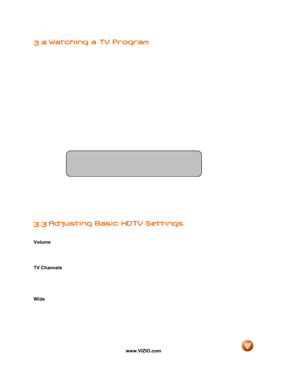 2 watching a tv program, 3 adjusting basic hdtv settings | Vizio VW37L User Manual | Page 26 / 53