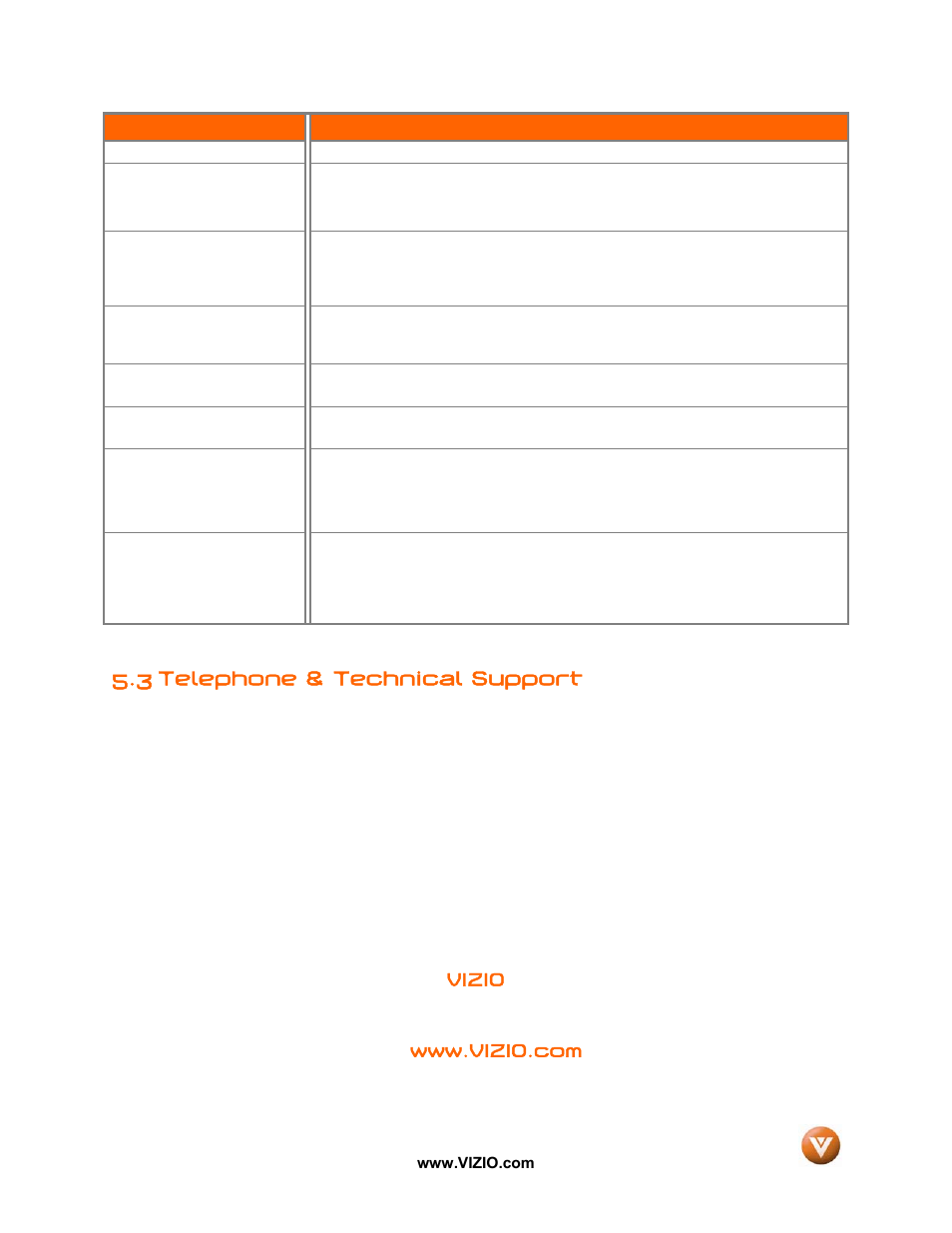 3 telephone & technical support | Vizio VW37L User Manual | Page 48 / 53