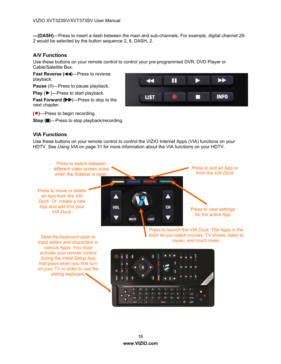 Vizio XVT323SV User Manual | Page 16 / 65