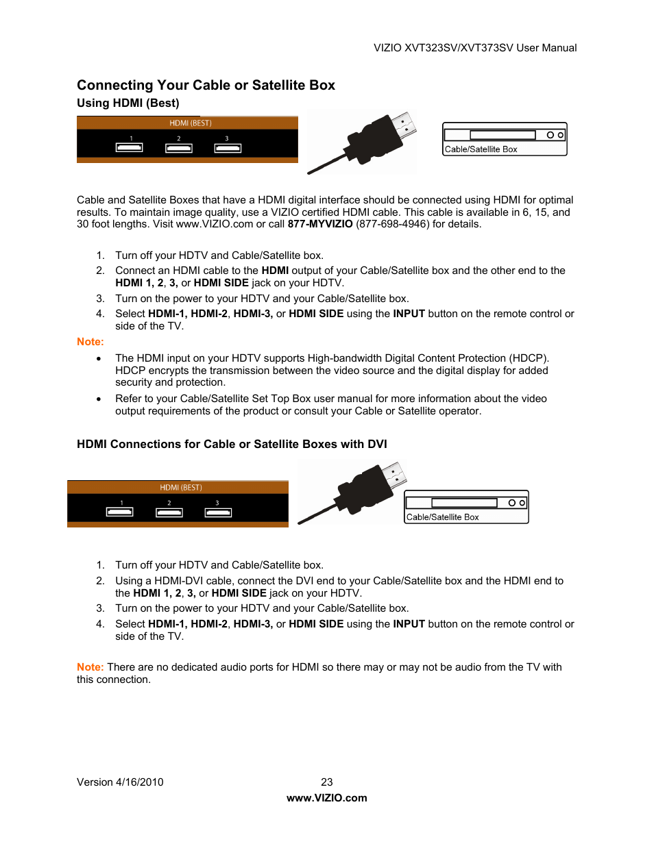 Connecting your cable or satellite box | Vizio XVT323SV User Manual | Page 23 / 65