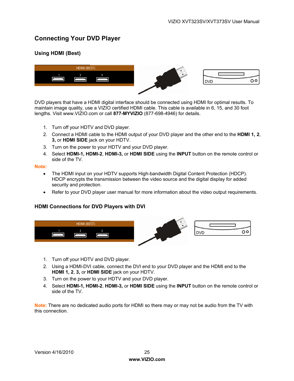 Connecting your dvd player | Vizio XVT323SV User Manual | Page 25 / 65