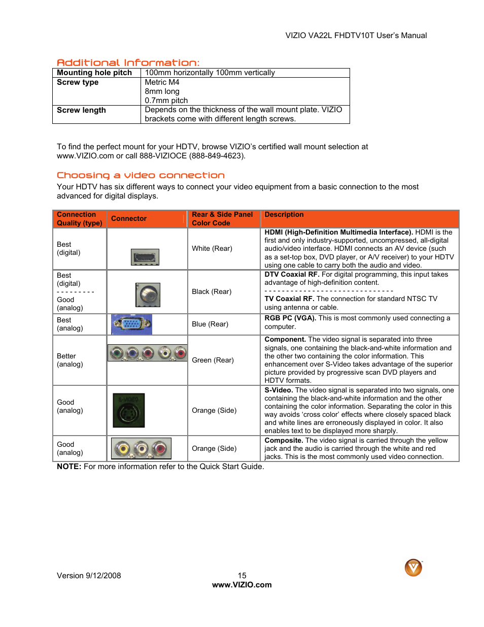 Additional information | Vizio VA22LF HDTV10T User Manual | Page 15 / 52