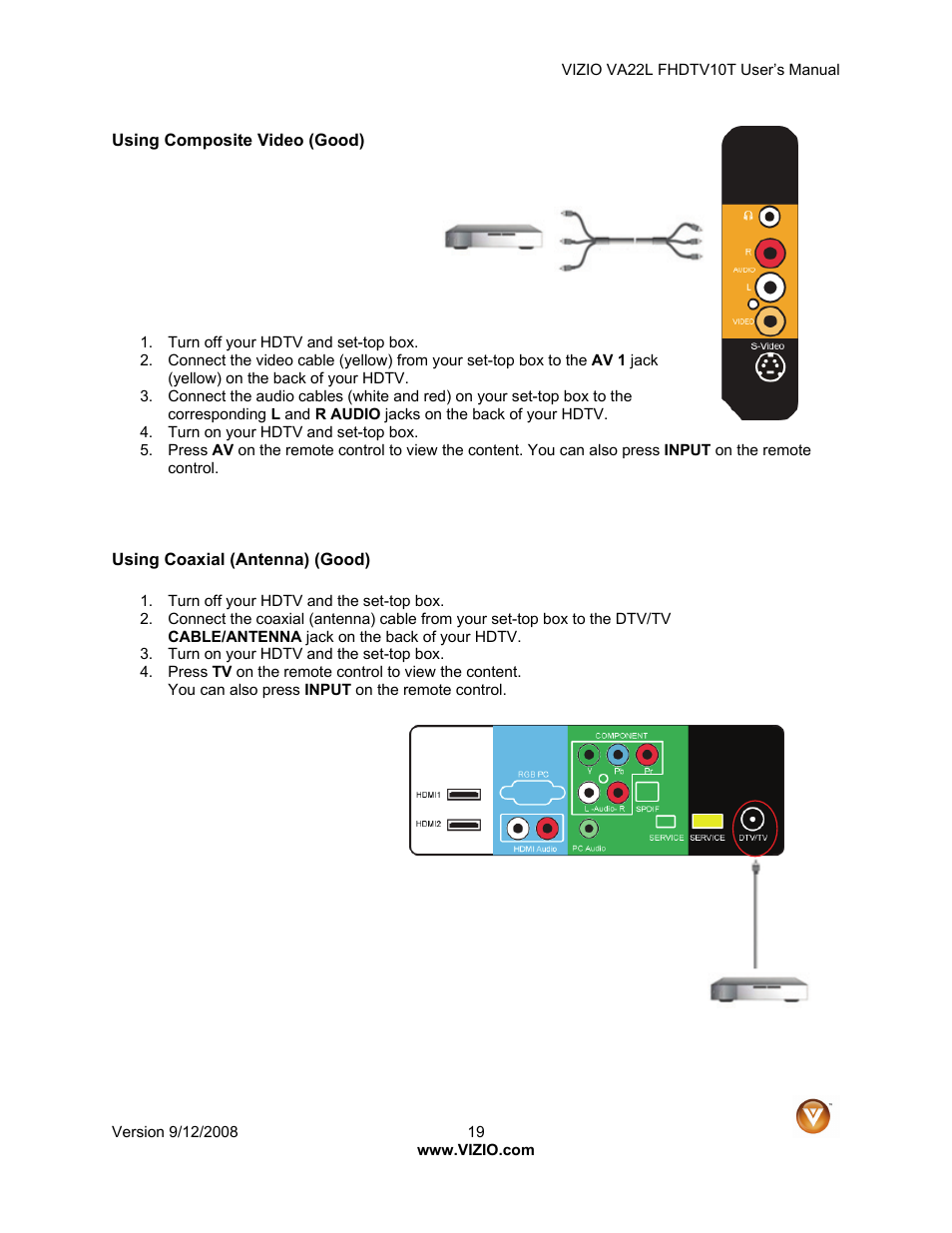 Vizio VA22LF HDTV10T User Manual | Page 19 / 52