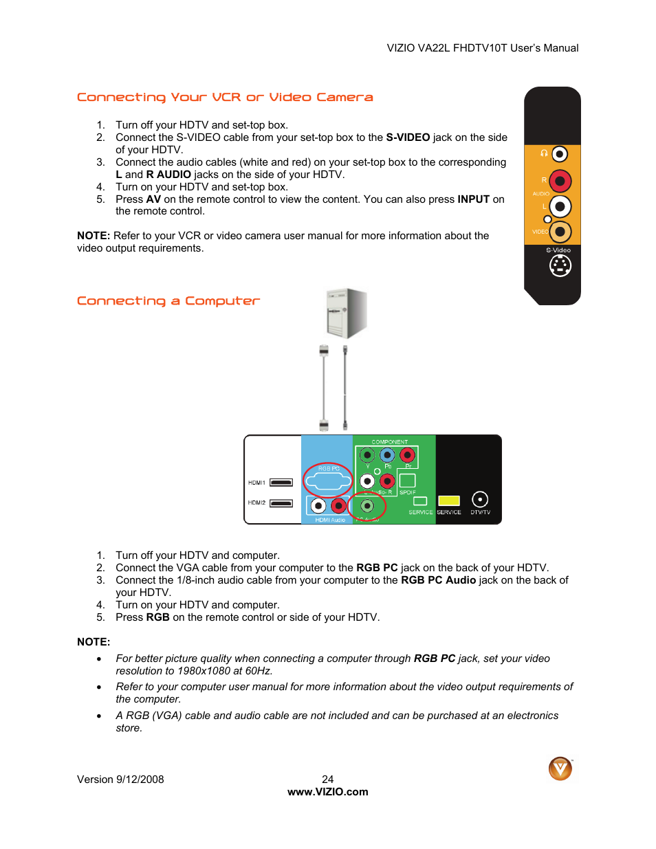 Vizio VA22LF HDTV10T User Manual | Page 24 / 52