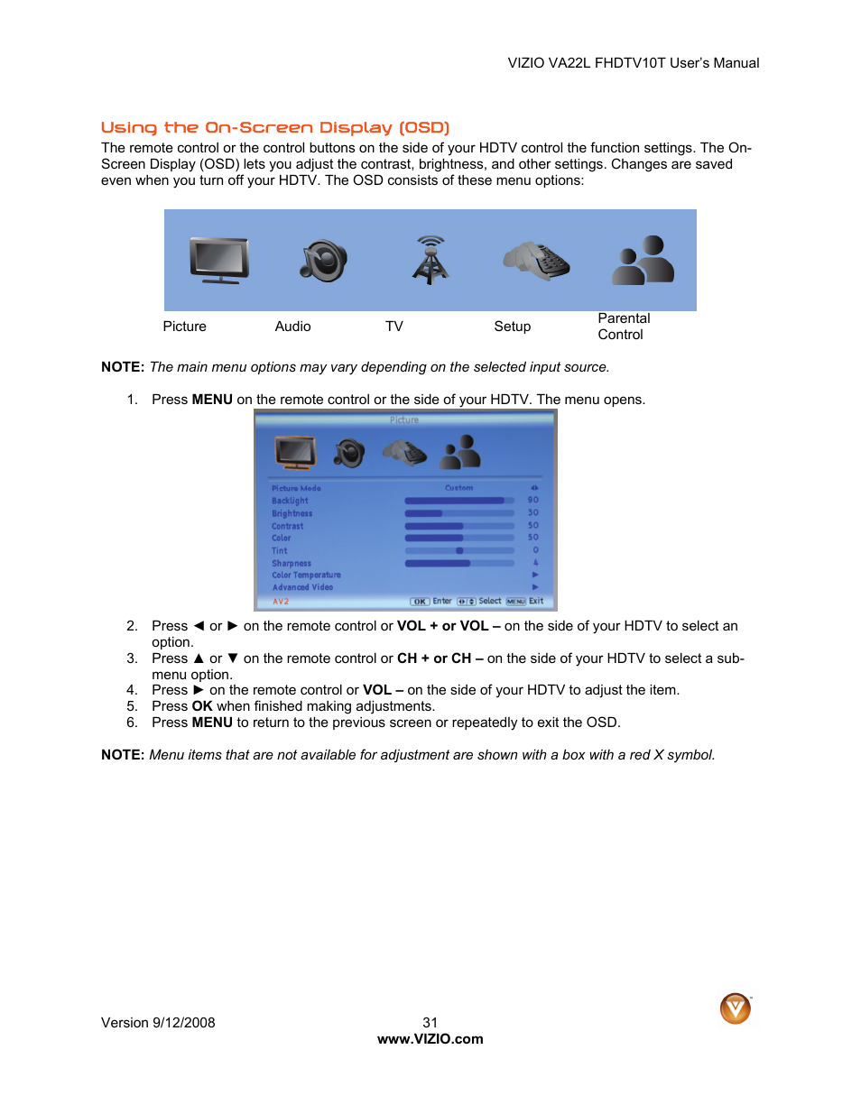 Vizio VA22LF HDTV10T User Manual | Page 31 / 52