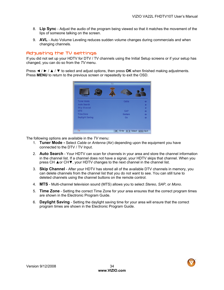 Vizio VA22LF HDTV10T User Manual | Page 34 / 52