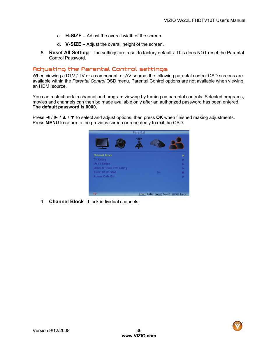 Vizio VA22LF HDTV10T User Manual | Page 36 / 52