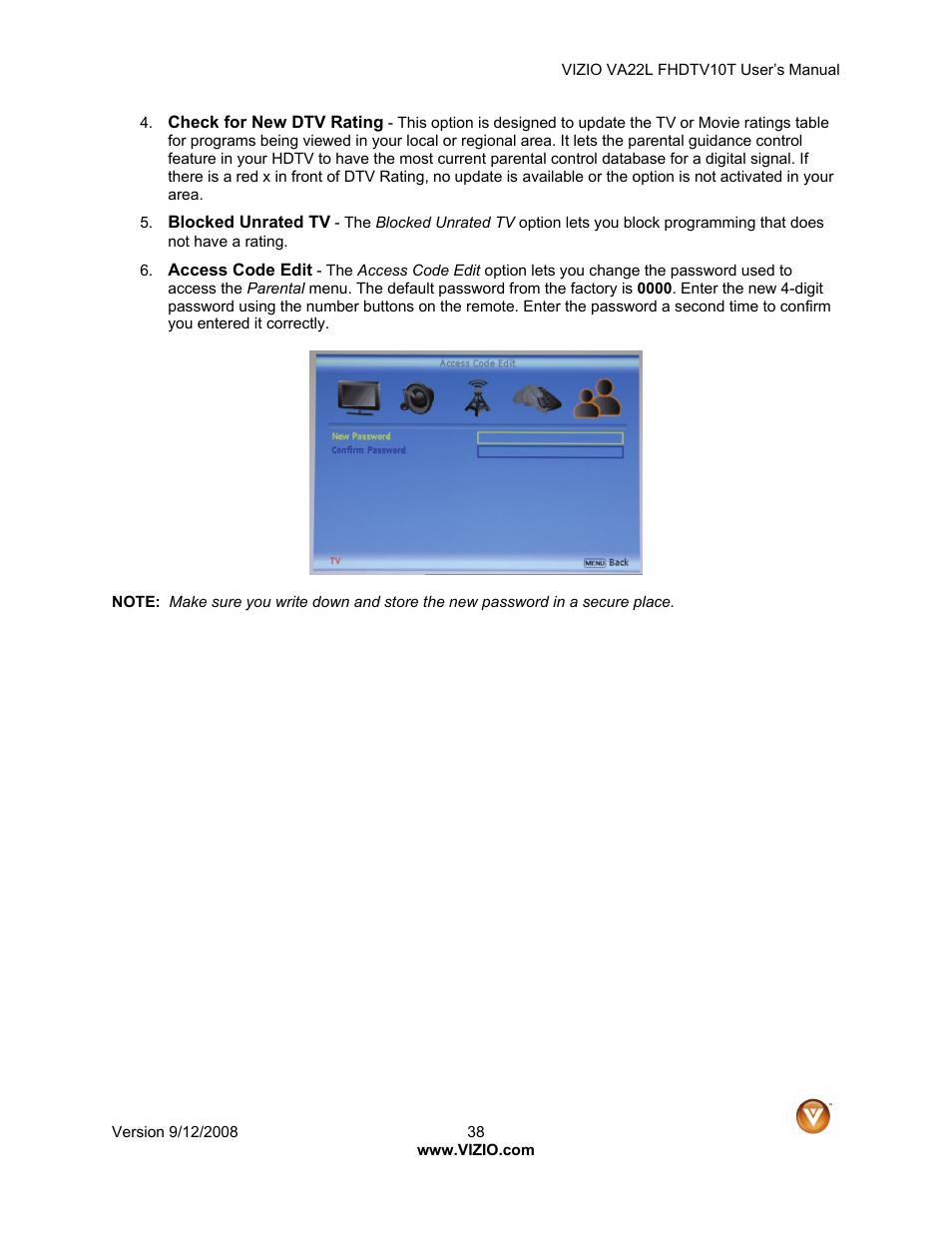 Vizio VA22LF HDTV10T User Manual | Page 38 / 52