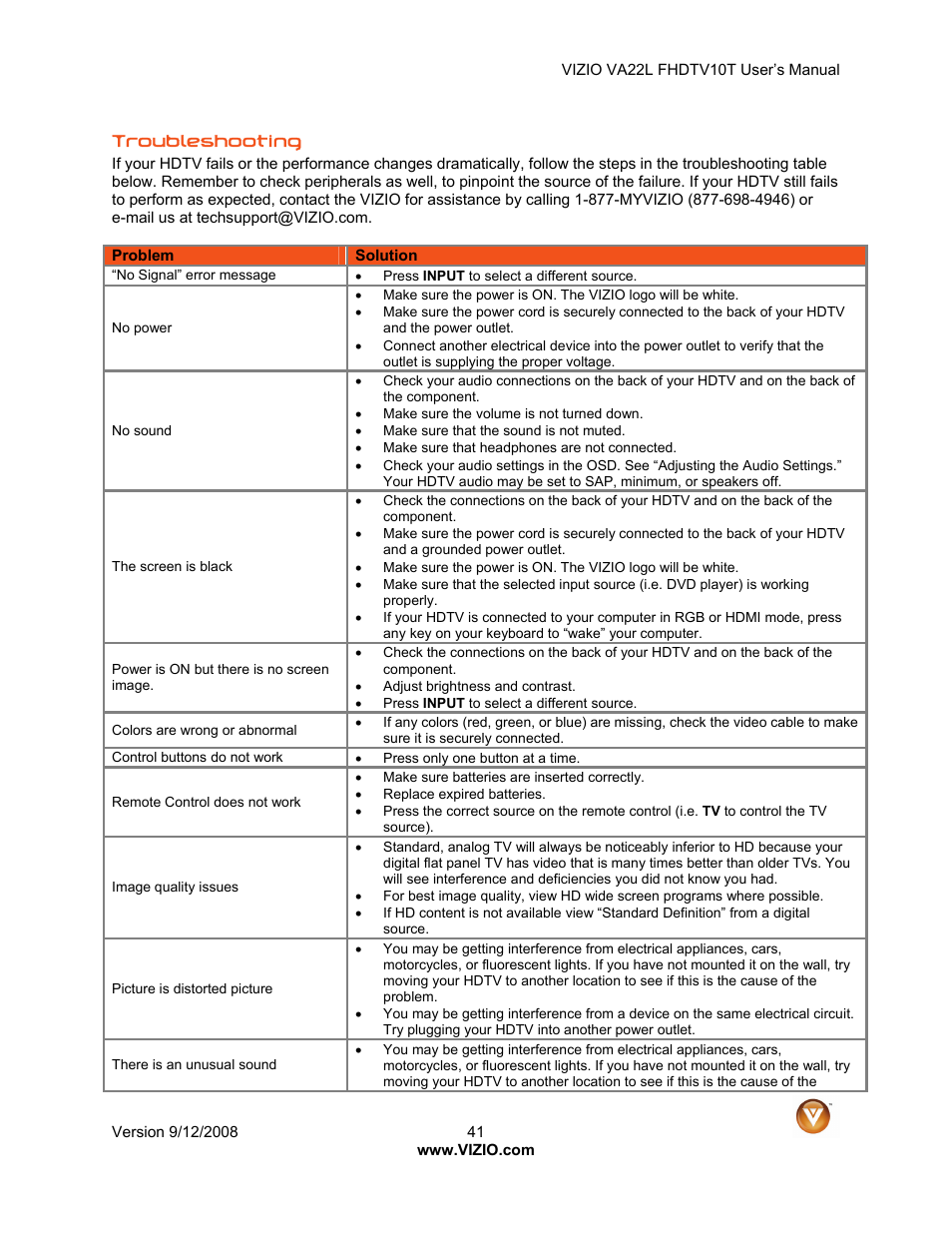Vizio VA22LF HDTV10T User Manual | Page 41 / 52
