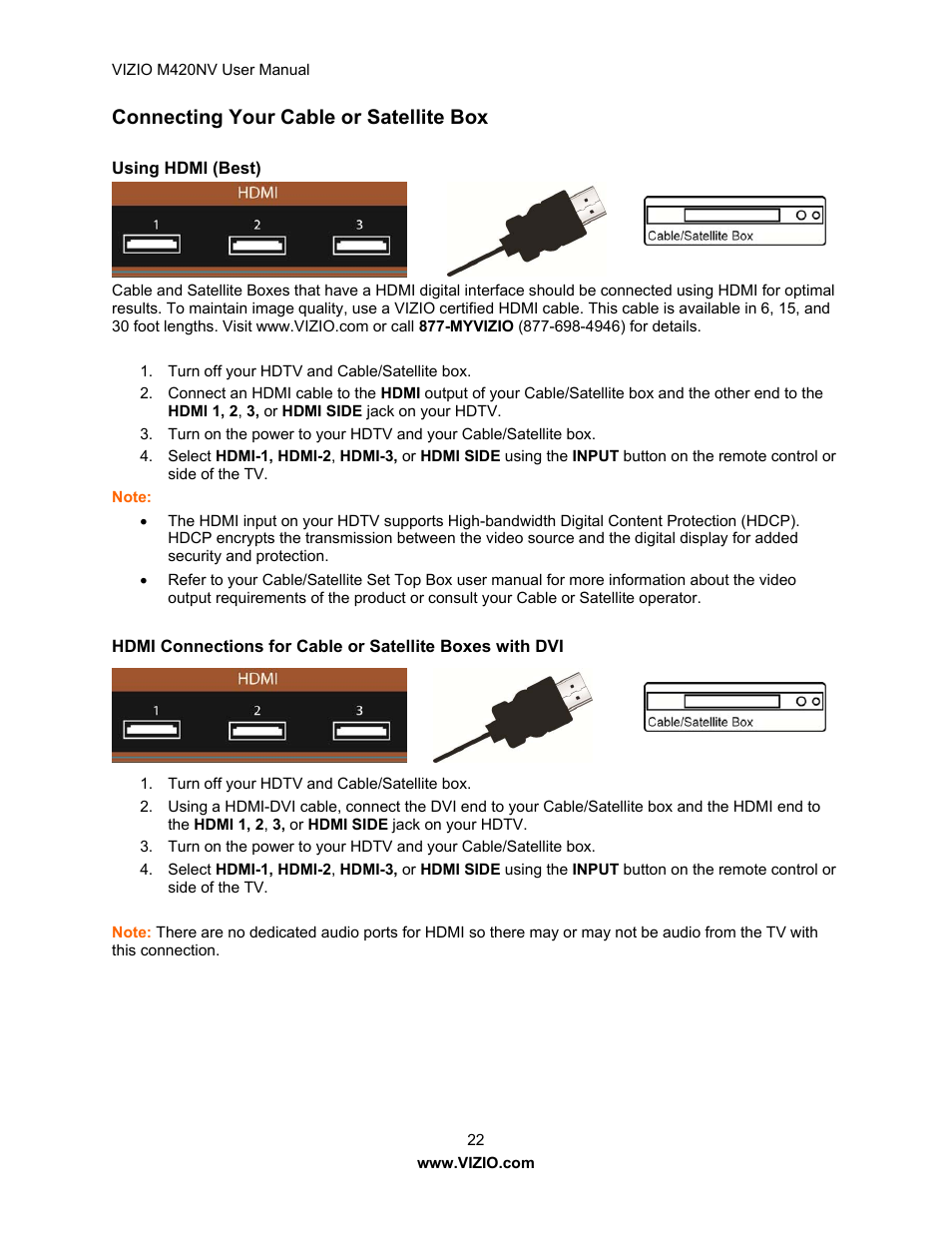 Connecting your cable or satellite box | Vizio M420NV User Manual | Page 22 / 78