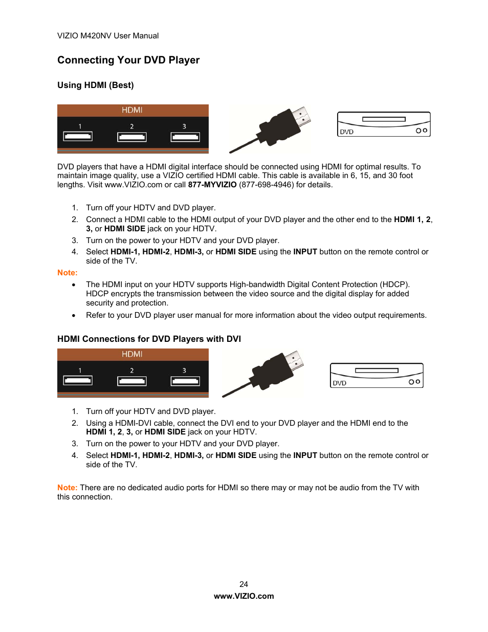 Connecting your dvd player | Vizio M420NV User Manual | Page 24 / 78