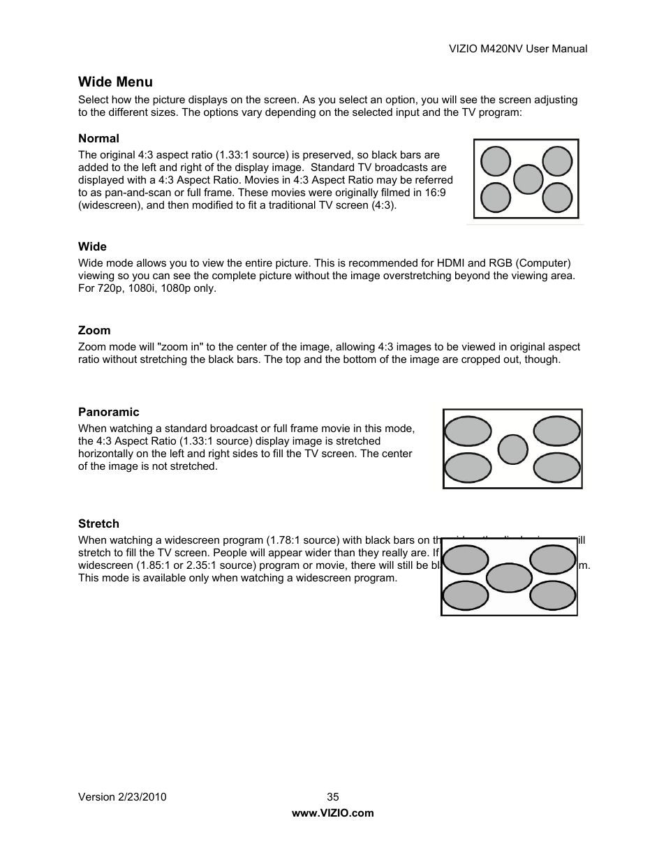Wide menu | Vizio M420NV User Manual | Page 35 / 78