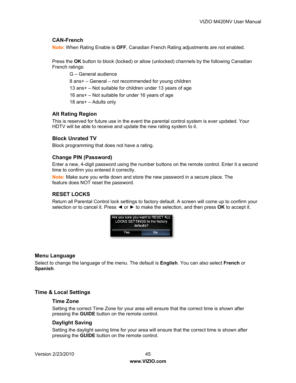 Vizio M420NV User Manual | Page 45 / 78