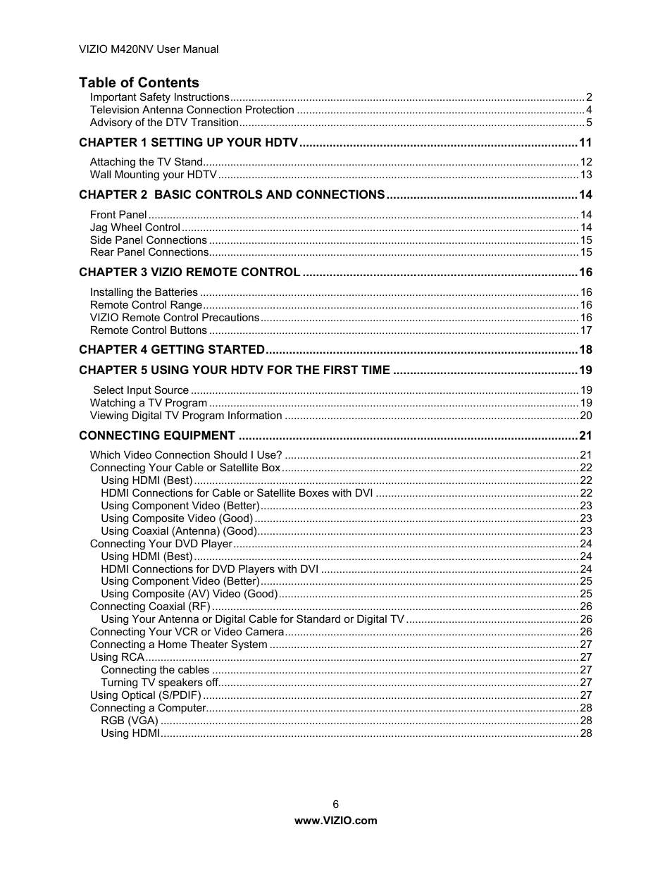 Vizio M420NV User Manual | Page 6 / 78