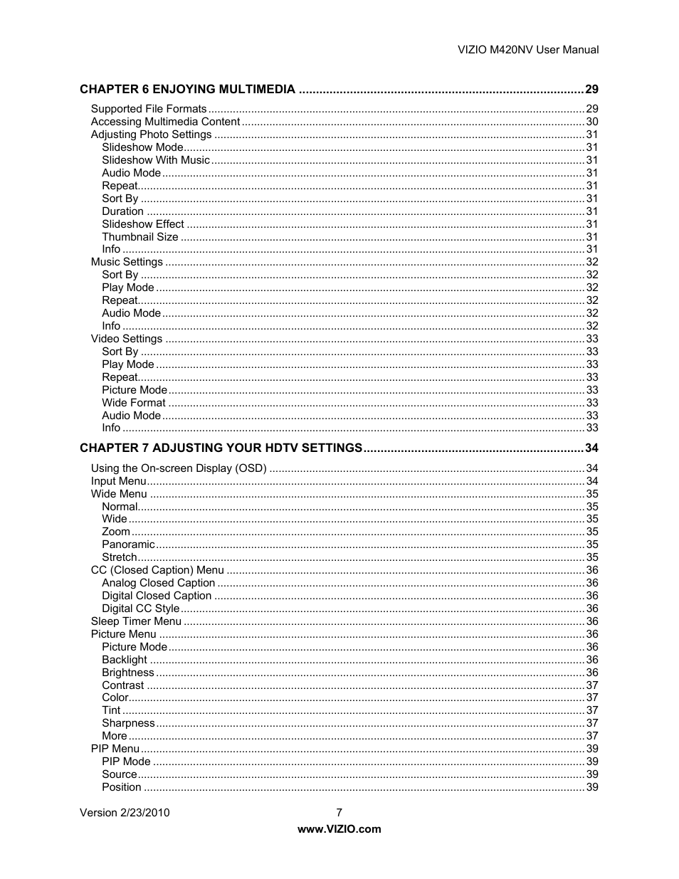Vizio M420NV User Manual | Page 7 / 78