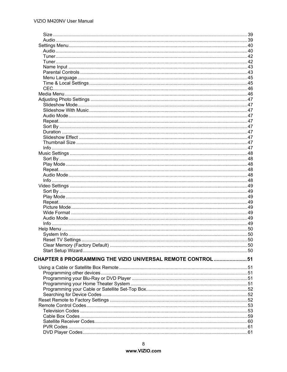 Vizio M420NV User Manual | Page 8 / 78