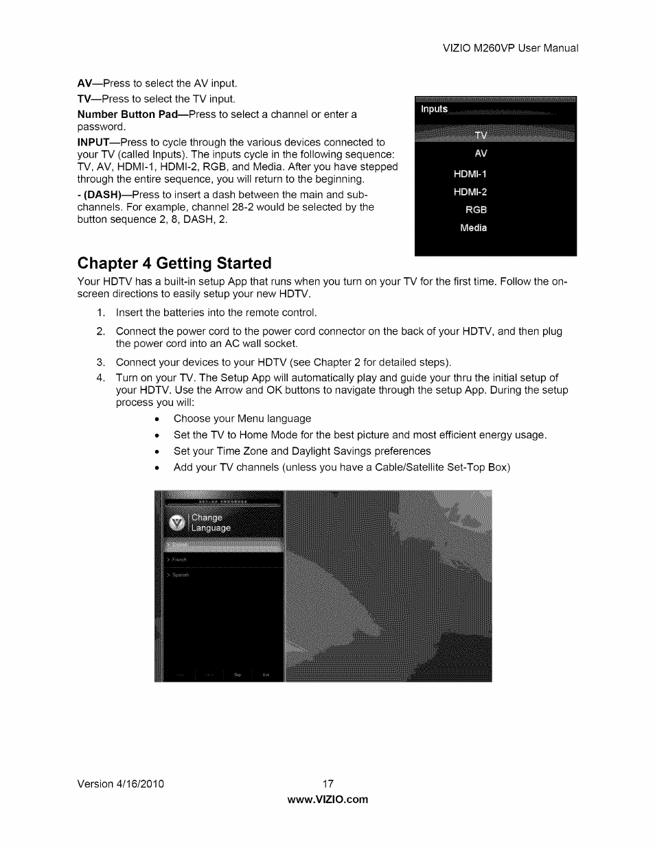 Chapter 4 getting started | Vizio M260VP User Manual | Page 17 / 52