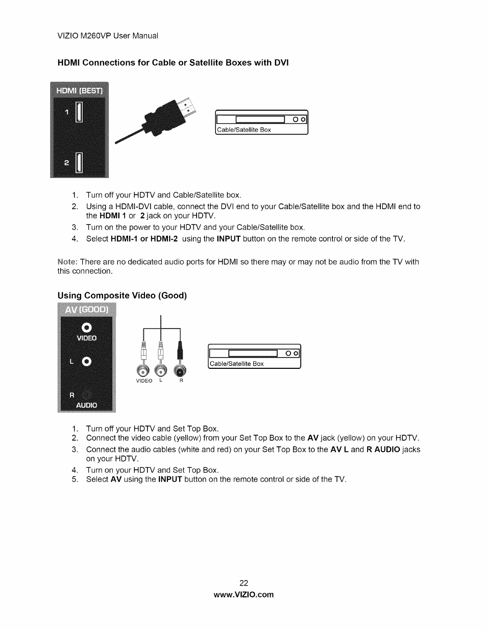 Using composite video (good) | Vizio M260VP User Manual | Page 22 / 52